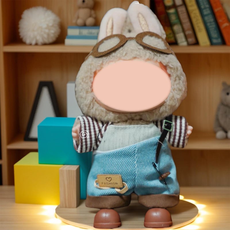 SHUOXUKE 17cm Doll Clothes Set and Accessories, 2025 Designed Clothes Set for 15cm/17cm Doll with Brown Glasses & Overalls & Brown Shoes - Image 3